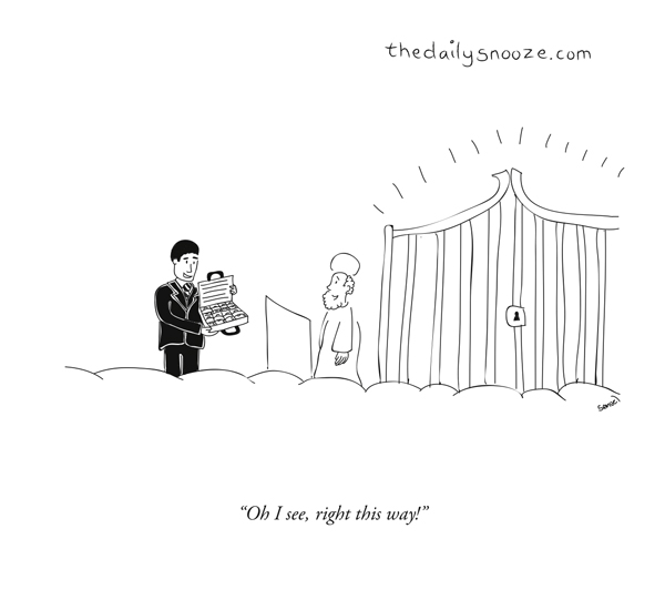 cartoon - bribing way into heaven