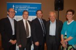 photo - Standing, from left to right, are panel facilitator Michael Levy, CFHU board member Stav Adler, Rabbi Andrew Rosenblatt, Prof. Raphael Mechoulam and Dr. Kathryn Selby