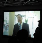 photo - Rabbi Shlomo Riskin speaks to the Vancouver audience via webcast