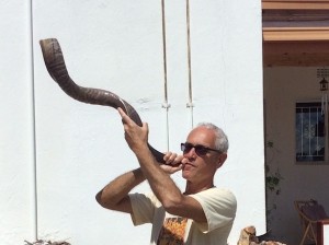 photo - Testing a shofar out in advance of Rosh Hashanah