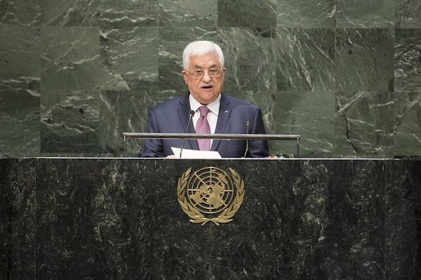 photo - Palestinian Authority President Mahmoud Abbas at the United Nations General Assembly in September 2014