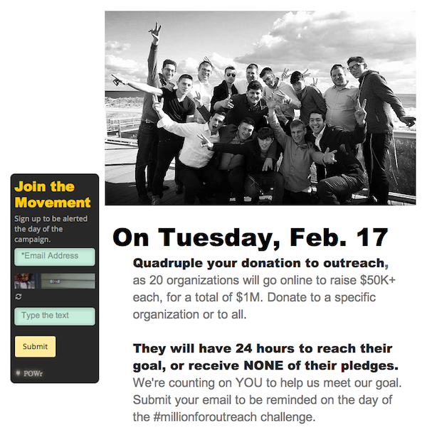 screenshot - Twenty Orthodox Jewish outreach groups to fundraise together.