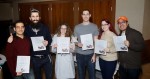 photo - Moishe House (and friends) show off their “Most Jewish Table” certificates. From left to right are Alexei Schwartzman, Benjamin Groberman, Carol Moutal, Jordan Stenzler, Shayna Goldberg and Kevin Veltheer