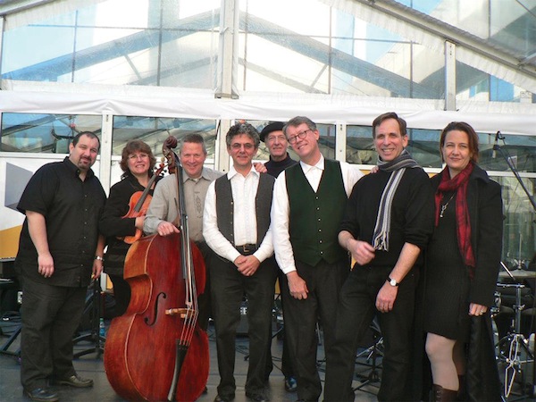 photo - New Budapest Orpheum Society ensemble, from left to right: Danny Howard, Iordanka Kissiova, Mark Sonksen, Ilya Levinson, Don Stille, Philip Bohlman, Stewart Figa and Julia Bentley