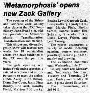 image - The Zack Gallery opened with a group show, JWB, June 1988.