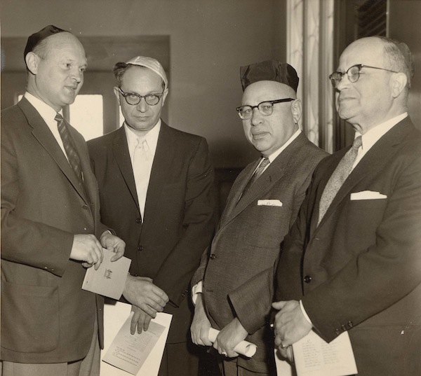 photo - Centenary presentation at Schara Tzedeck, Vancouver, circa 1955. Jack Diamond is second from the left