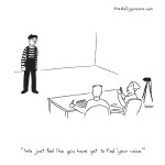 cartoon - "We just feel like you have yet to find 'your voice.'" – judges to mime, by Jacob Samuel