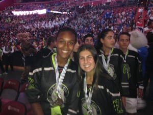 photo - Jada Wilson, left, and Sydney Cristall at the opening ceremonies of the games in Fort Lauderdale, Aug 7