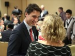 photo - Justin Trudeau schmoozes after a speech to the Richmond Chamber of Commerce in July