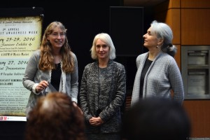 photo - Holocaust educators at UVic, left to right, Dr. Helga Thorson, chair, Germanic and Slavic studies department; history professor Dr. Kristin Semmens; and Dr. Charlotte Schallié, co-chair of the European Studies Program