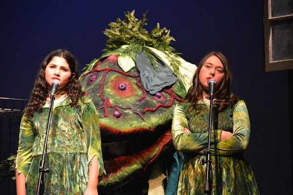 photo - Audrey II, played by Alisa Bressler and Hannah Marliss