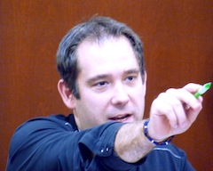 photo - Dr. Jeremy Maron makes a point at a March 4 meeting in Winnipeg