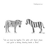 cartoon - zebra and donkey can never be together, by Jacob Samuel