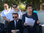 photo - Shirley Barnett, chair of the Jewish cemetery restoration project, led the proceedings