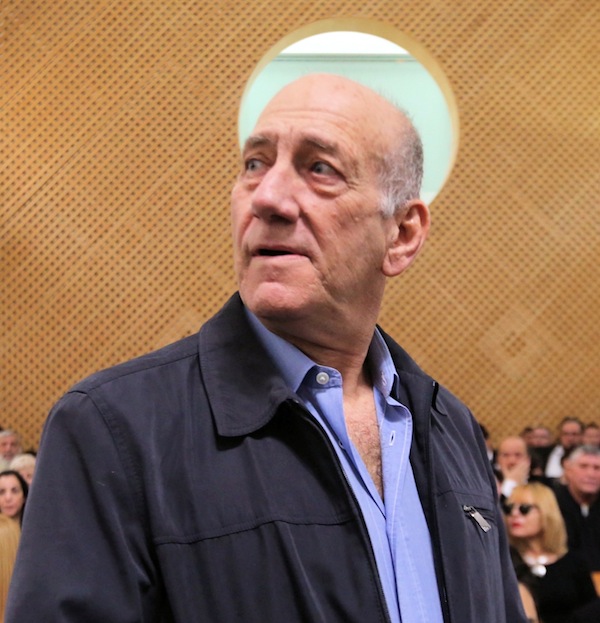 photo - Former Israeli prime minister Ehud Olmert at the Supreme Court in Jerusalem following the court’s decision to uphold his prison sentence