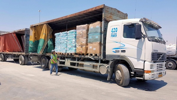 photo - Goods from Turkey enter the Shalom Crossing into Gaza with goods from Turkey. Recently, Turkey and Israel resumed normal diplomatic relations for the first time since the 2010 Mavi Mamara affair