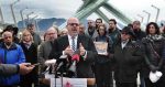 photo - Temple Sholom Rabbi Dan Moskovitz addresses a Concerned Canadian Clergy for Refugees multi-faith clergy press conference at Jack Poole Plaza in Downtown Vancouver on Jan. 29