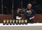 photo - Public Speaking Contest founders Larry Barzelai and Rhona Gordon give out trophies for this year’s contest winners