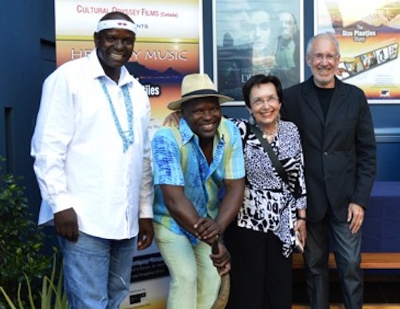 photo - At the première of Hear My Music at Labia Theatre in Cape Town on Feb. 15, are, left to right, Ntandazo (Didi) Gcingca, associate producer, and Dizu Plaatjies, the documentary’s subject, with Wendy Bross Stuart and Ron Stuart of WRS Productions