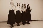 photo - Left to right are Kaila Kask (Mary Phagan), Emily Smith, Rachel Garnet and Alina Quarin with Riley Sandbeck (Leo Frank)