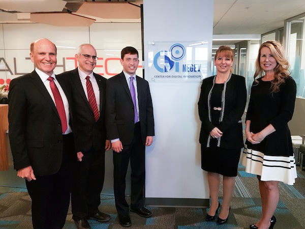 photo - Left to right: Larry Fisher (Lark Group), David Berson (Canadian Associates of Ben-Gurion University of the Negev), Daniel Blumenthal (Centre for Digital Innovation Negev), Dianne Watts (South Surrey-White Rock MP) and Rowena Rizzotti (Health and Technology District)