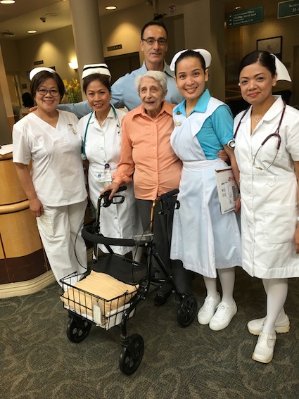 photo - Chief executive officer of Louis Brier Home and Hospital David Keselman with, left to right, Leonora Calingasan, Rebecca Fernandez, Flora Hayward, Nicole Encarnacion and Jennifer Belen