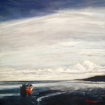 image - “Red Ship Entering Bay” by Michael Abelman