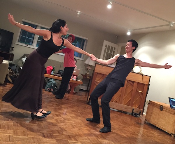 photo - Swinging Sylvia rehearsals: Advah Soudack and Sky Kao create a whirlwind of action in rehearsal of the second one-act play that comprises Two Views from the Sylvia