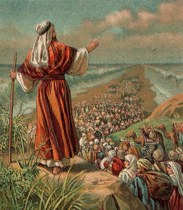 photo - Israel's Escape from Egypt, illustration from a Bible card published in 1907 by the Providence Lithograph Company