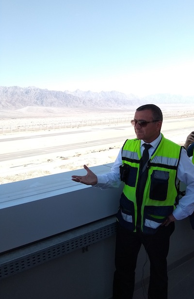 photo - Ramon International Airport manager Hanan Moscovitz at a March 19 media tour of the new facility