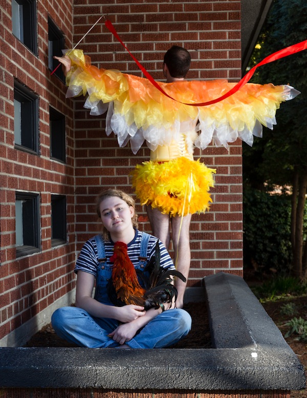 photo - Eden Lyons as Emory (seated) and Nathan Cottell as Linda in Awkward Stage Production’s MilkMilkLemonade, which runs May 23-26 at CBC Studio 700
