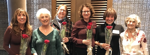 photo - Left to right, National Council of Jewish Women of Canada Vancouver section’s 2018/19 board of directors Catherine Stoller (president), Linda Arato (secretary), Anne Lerner (social action chair), Rochelle Garfinkel (administration) and Debby Altow (past president) were installed by Shelagh Stoller