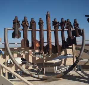 photo - A chanukiyah, made from Qassam rockets, at Sderot’s Hesder Yeshiva