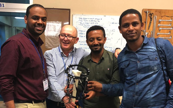 photo - Prof. Mark Eidelman, director of the pediatric orthopedics unit at Rambam’s Ruth Rappaport Children’s Hospital, second from the left, with African colleagues at the Black Lion Hospital in Addis Ababa