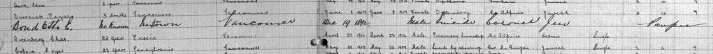 scan - This page from a Mountain View Cemetery ledger shows the entry for Otto Bond, the first Jew to be buried in the cemetery’s Jewish section