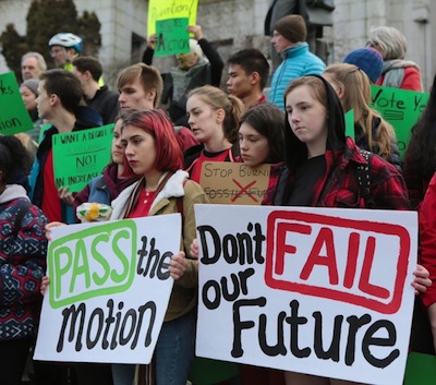 photo - On Jan. 16, students walked out of school to be at Vancouver City Hall to raise awareness of the climate crisis and support Councillor Christine Boyle’s motion to declare a climate emergency