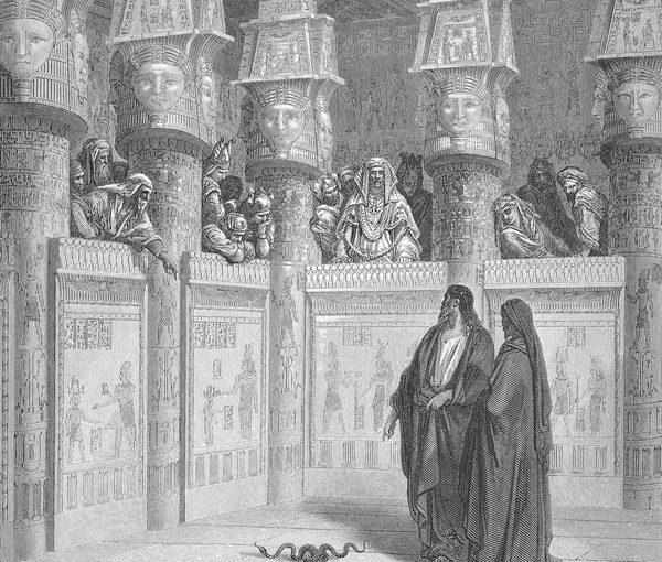 image - “Moses and Aaron Appear before Pharaoh,” from Gustave Doré’s English Bible, 1866