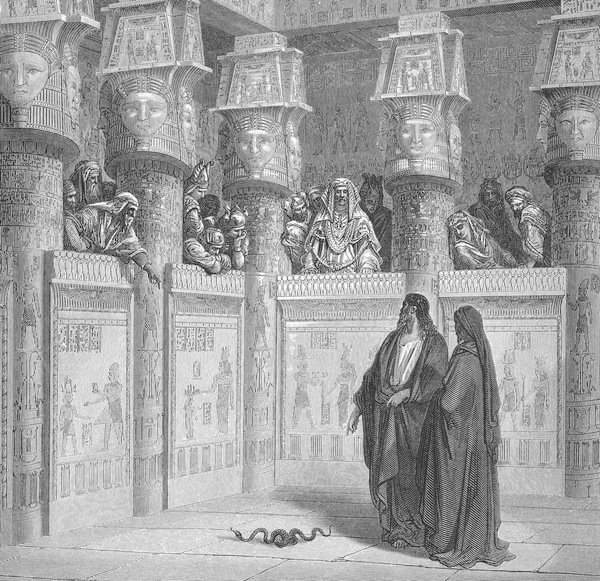 image - “Moses and Aaron Appear before Pharaoh,” from Gustave Doré’s English Bible, 1866
