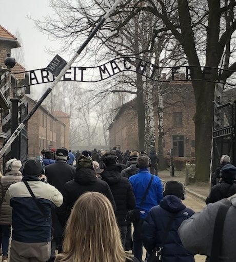 photo - Springfield Collegiate Institute students walking into Auschwitz