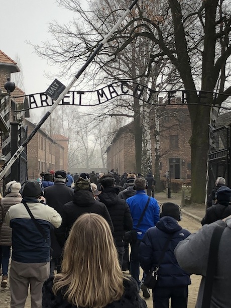 photo - Springfield Collegiate Institute students walking into Auschwitz