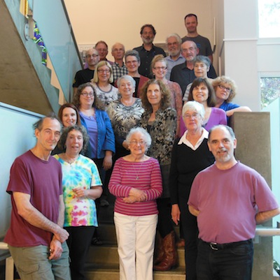 photo - A photo of the choir in 2014. At centre is Sylvia Friedman. Front left is former choir accompanist Elliott Dainow and front right is conductor David Millard