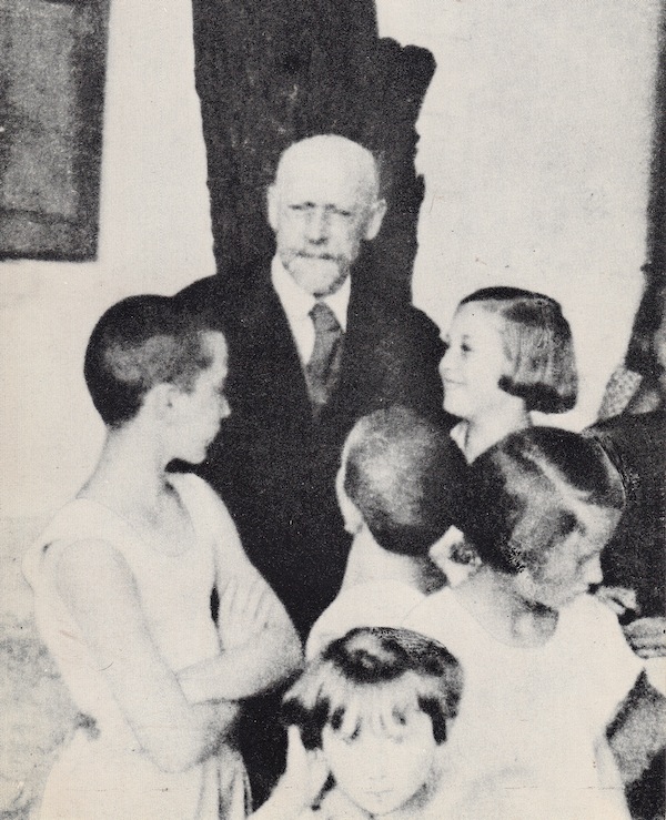 image - A postcard showing Janusz Korczak in the courtyard of the orphanage on Krochmalna Street in Warsaw, Poland, in the early 1930s