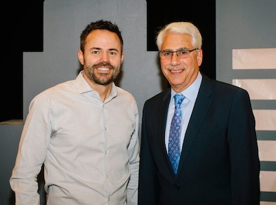 photo - Keynote speaker Lane Merrifield, left, and JFS chief executive officer Richard Fruchter