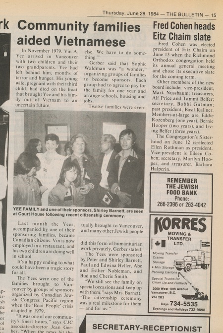 image - An article in the Jewish Independent’s predecessor about Sui Khuu and her family’s citizenship ceremony in 1984