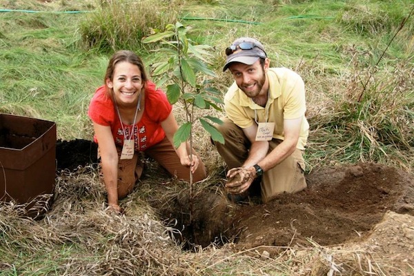 photo - Shoresh executive director Risa Alyson Cooper and Mati Cooper plant a tree