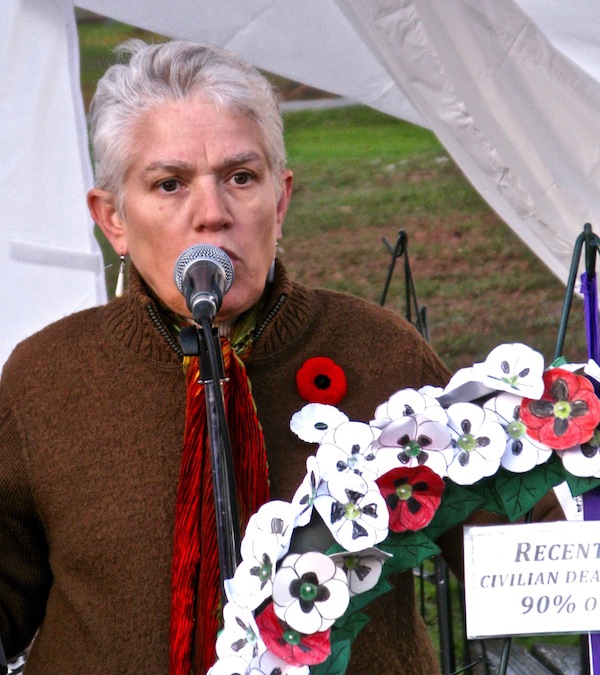 photo - Vancouver Peace Poppies co-founder Teresa Gagné at the White Poppy Memorial in 2018