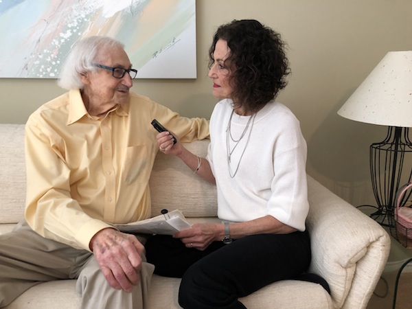 photo - Lou Segal being interviewed by his daughter, Ramona Josephson, 2019