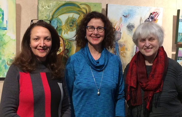 photo - Left to right, Three Echoes artists Sorour Abdollahi, Devora and Sidi Schaffer. Their exhibit, Hope and Transformation, is at Amelia Douglas Gallery until Feb. 29
