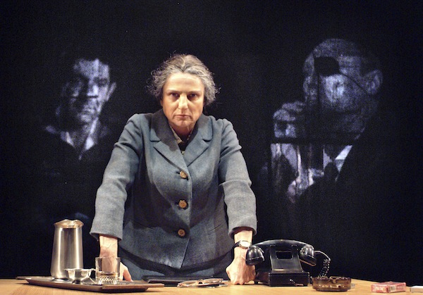 photo - “How does a housewife decide between generals?” asks Golda Meir (played by Tovah Feldshuh) in Golda’s Balcony. In this instance, she must decide between the counsel of David (Dado) Elazar, her chief of staff, left, and Moshe Dayan, her minister of defence