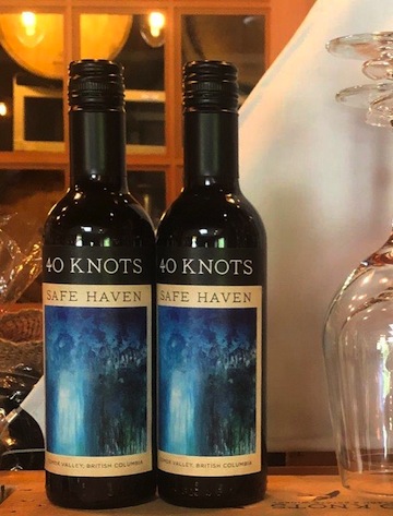 photo - Monica Gewurz’s painting “Ebbing” adorns the label of 40 Knots Vineyard and Estate Winery’s Safe Haven fortified wine